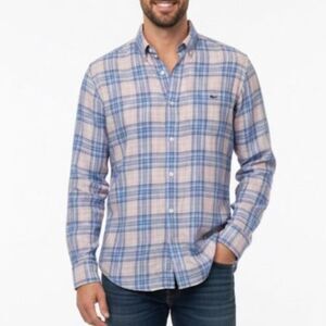 Vineyard Vines Slim Fit Murray Blue Pink Plaid Performance Flannel Shirt Size S